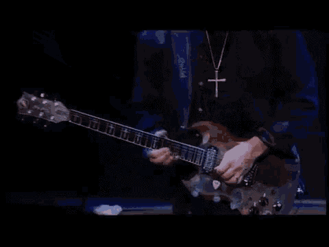a close up of a person playing a guitar with a black background