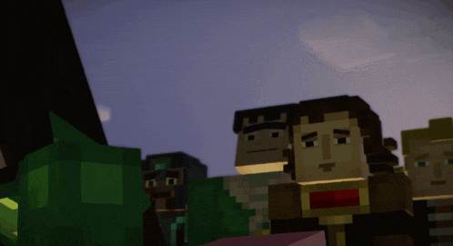 a group of minecraft characters are standing in a line