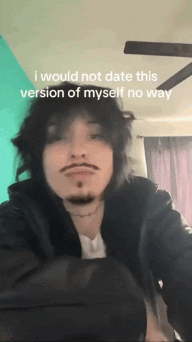 a man with a beard and mustache says he would not date this version of myself no way