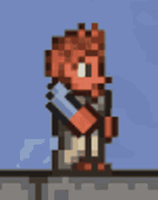 a pixel art drawing of a man holding a sword