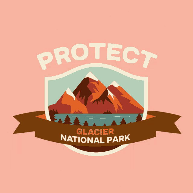a logo for the glacier national park shows mountains and trees