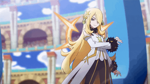 a girl with long blonde hair is standing in front of a large j
