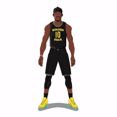 a basketball player for golden state is standing in front of a rainbow background