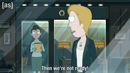 a cartoon says then we 're not ready in front of a glass door