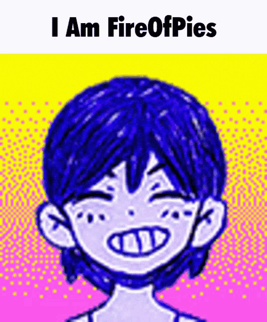 a drawing of a girl with blue hair and the words `` i am fire of pies '' .