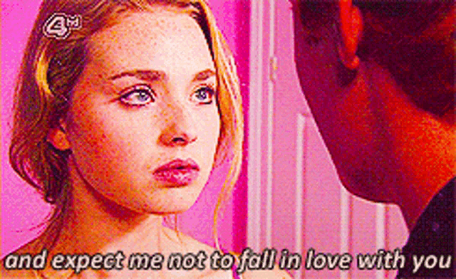 a man and a woman are looking at each other with the words and expect me not to fall in love with you