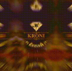 a blue background with a diamond and the word kroni