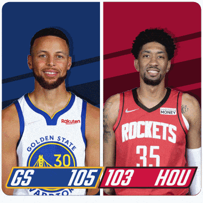 a golden state warriors player and a rockets player are shown side by side