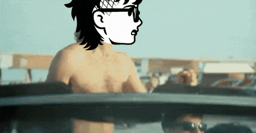 a black and white drawing of a man without a shirt