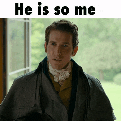a picture of a man with the words he is so me below him