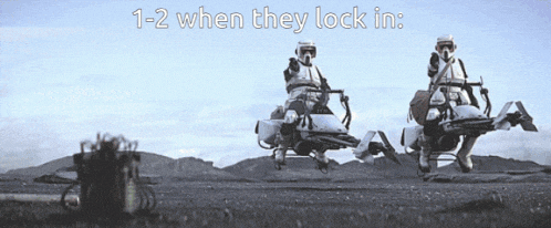 three stormtroopers are flying through the air with the words 1-2 when they lock in below them