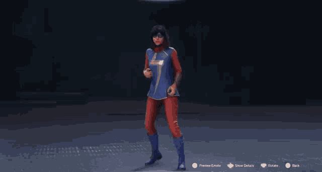 a woman in a superhero costume is standing in front of a preview icon