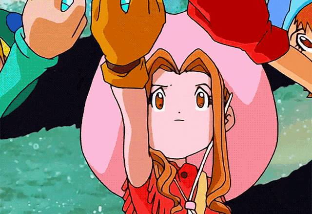 a cartoon of a girl with a pink hat