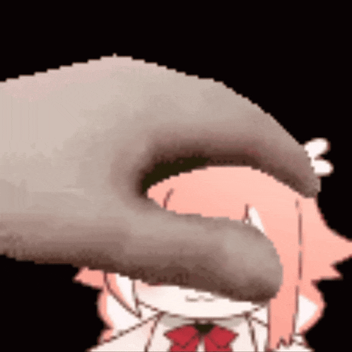 a pixel art of a girl with a cat 's tail sticking out of her mouth .