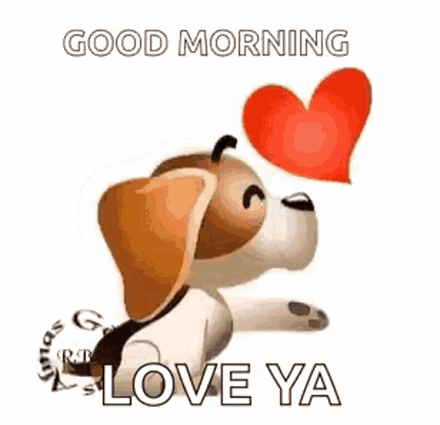 a cartoon dog is blowing a kiss with a heart in the background .