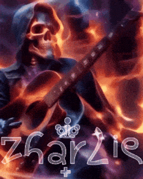 a picture of a skeleton playing a guitar with the name charlie