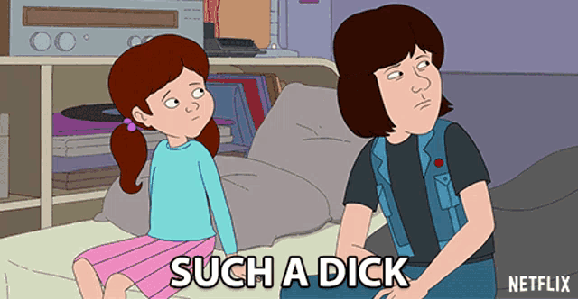 a cartoon of a girl sitting next to a man with such a dick written on the bottom