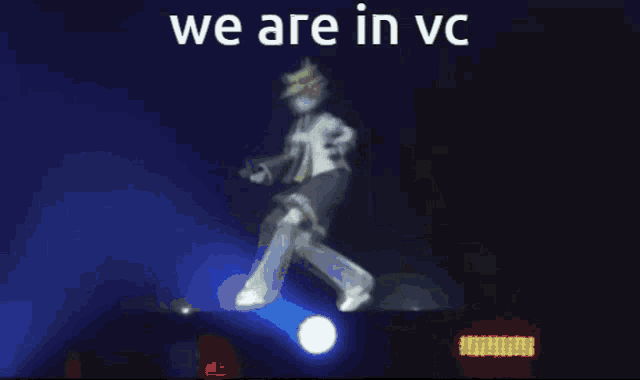 a blurry picture of a person with the words `` we are in vc '' written on the bottom .