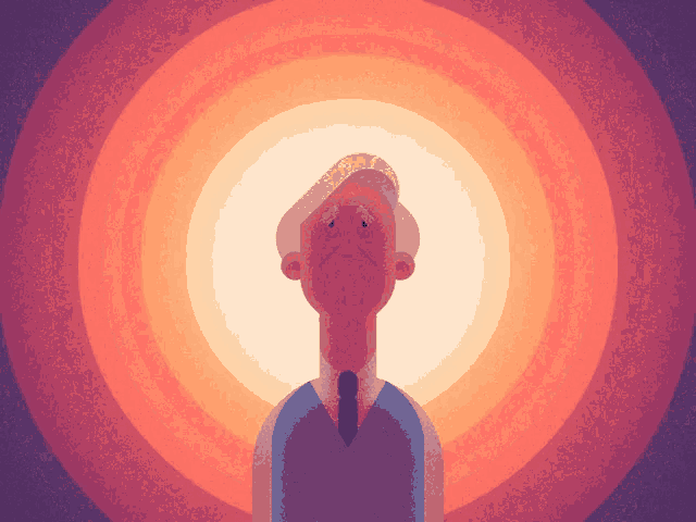 a man in a suit and tie is standing in front of a circle