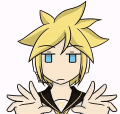 a cartoon of a boy with yellow hair and headphones is making a funny face .