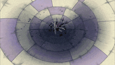 a purple and white circle with a skeleton in the middle