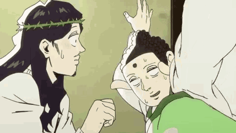 a cartoon of jesus and a buddha talking to each other