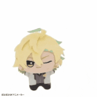 a stuffed toy of a yellow haired anime character with closed eyes