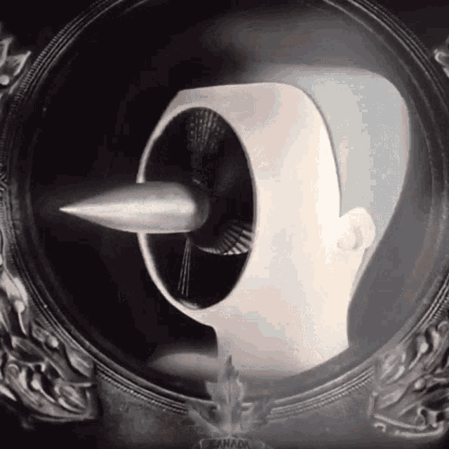 a painting of a person with a propeller in their mouth with the word canada on the bottom
