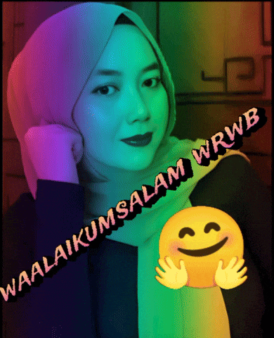 a woman wearing a hijab is holding a smiley face and the words waalaikumsalam wrwb are on the bottom