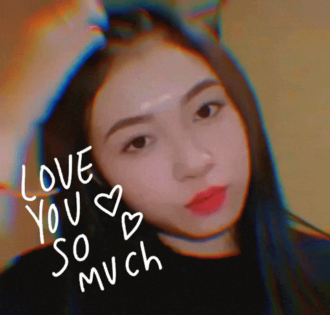 a girl with a cat ear and the words love you so much written on her face
