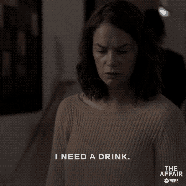 a woman in a sweater says i need a drink in a showtime ad