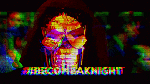 a colorful advertisement for #becomeaknight with a skull on it