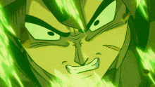a close up of a cartoon character 's face with green lights behind him