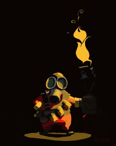 a cartoon of a man wearing a gas mask and goggles holding a torch with the name tyler smith written below him