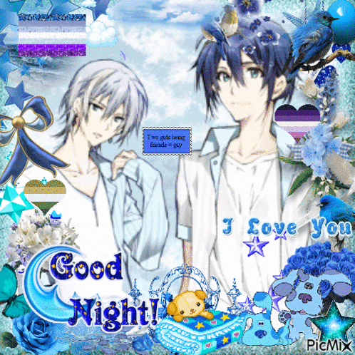 a collage of two anime characters with the words good night i love you