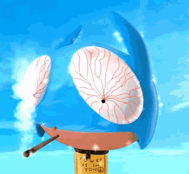 a cartoon character with a cigarette in his mouth and the words power is in you