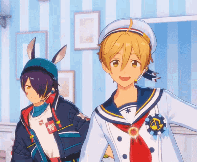 a couple of anime characters standing next to each other with one wearing a sailor outfit