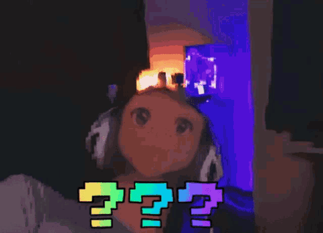 a drawing of a girl with headphones and a question mark above her head
