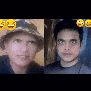 a man in a hat and a man in a black shirt