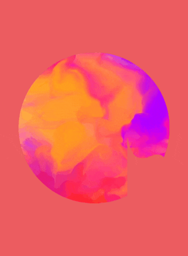 a colorful circle on a red background that looks like a painting of clouds