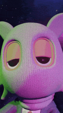 a close up of a cartoon character 's face with a green and purple background