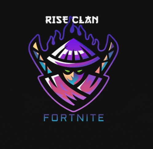 a logo for rise clan fortnite with a purple samurai on a black background