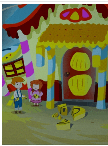 a cartoon of a boy and a girl standing in front of a house