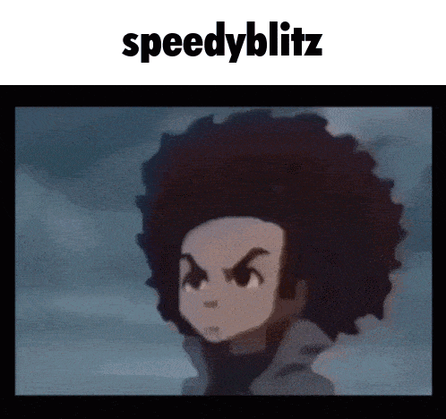 a picture of a cartoon character with an afro and the words speedyblitz below it