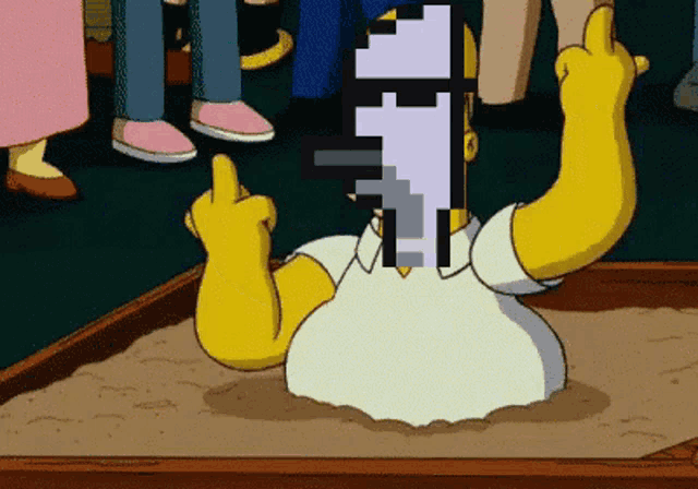 a cartoon of homer simpson laying in a sandbox