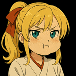 a cartoon girl with blonde hair and green eyes making a funny face