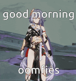 a picture of a girl with the words good morning oomfies