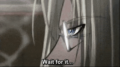 a close up of a person 's face with the words wait for it on the bottom