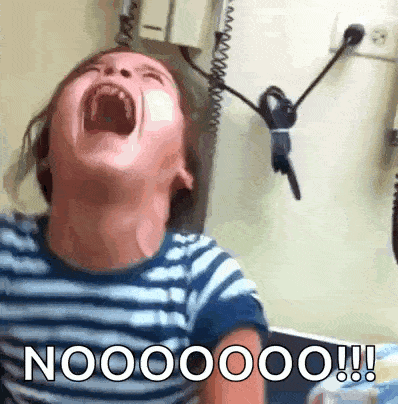 a child is screaming with the word nooooo on the bottom
