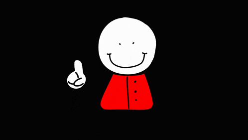 a cartoon character is smiling and pointing up with his finger